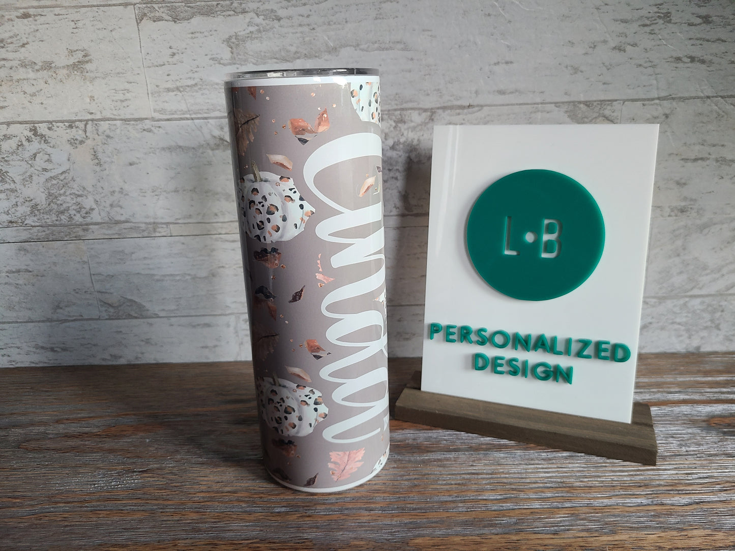 Leopard Print Pumpkin Personalized Skinny Tumbler