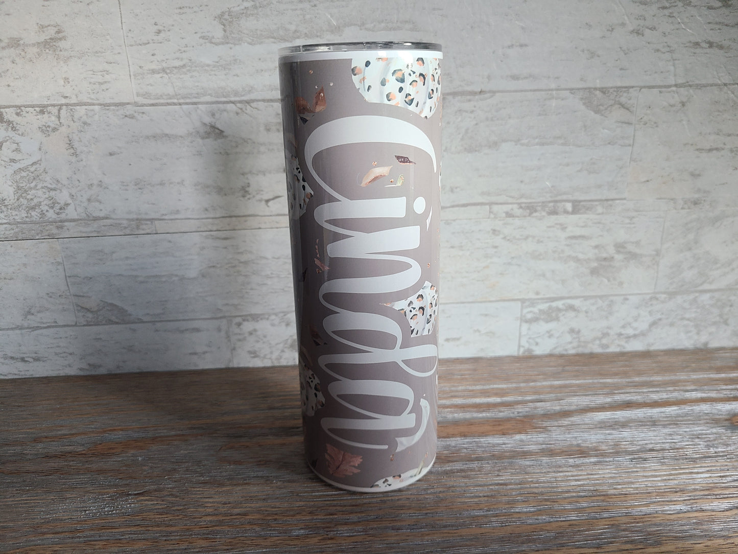 Leopard Print Pumpkin Personalized Skinny Tumbler
