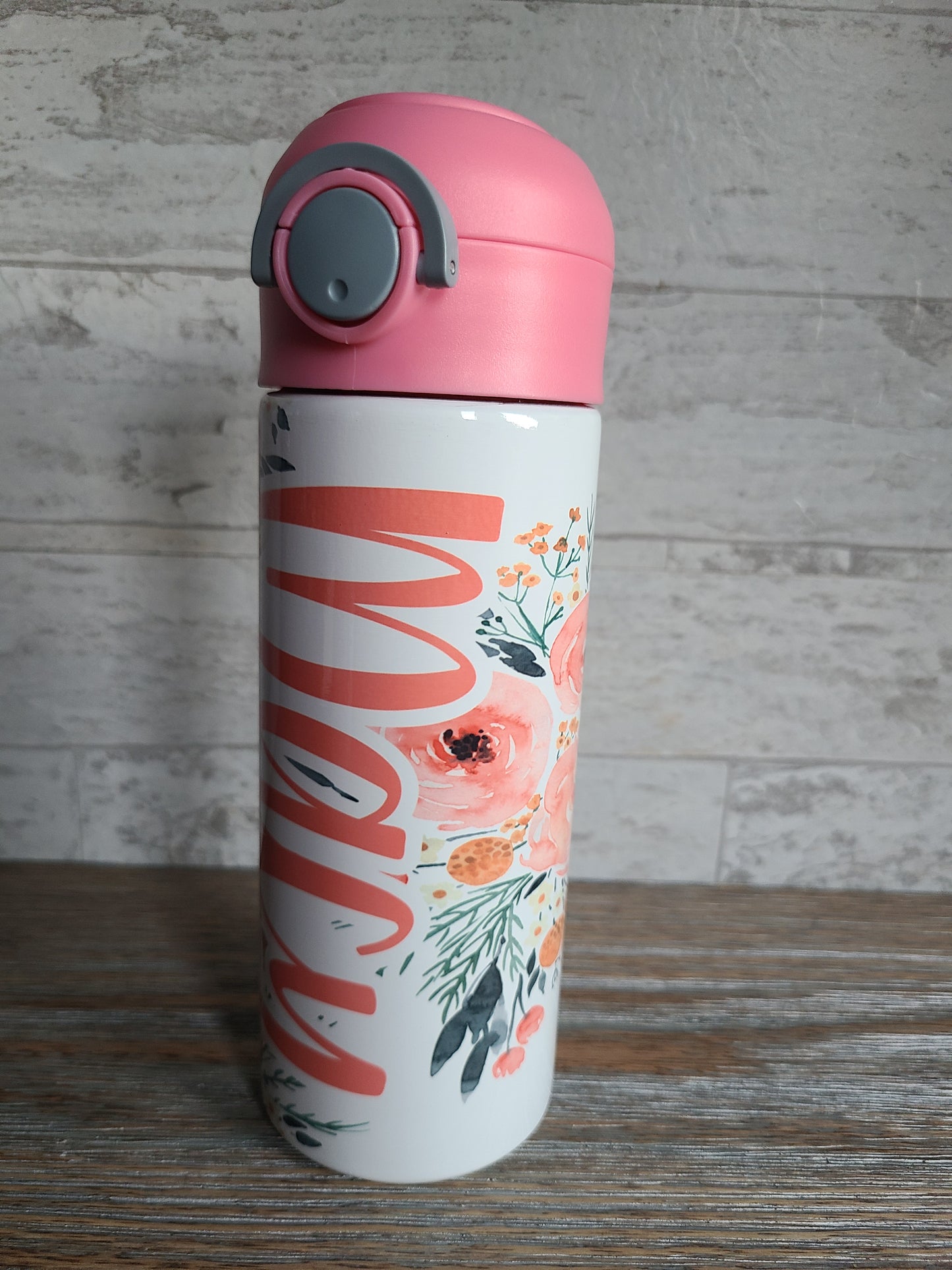 Coral Floral Flip Top Water Bottle - Personalized