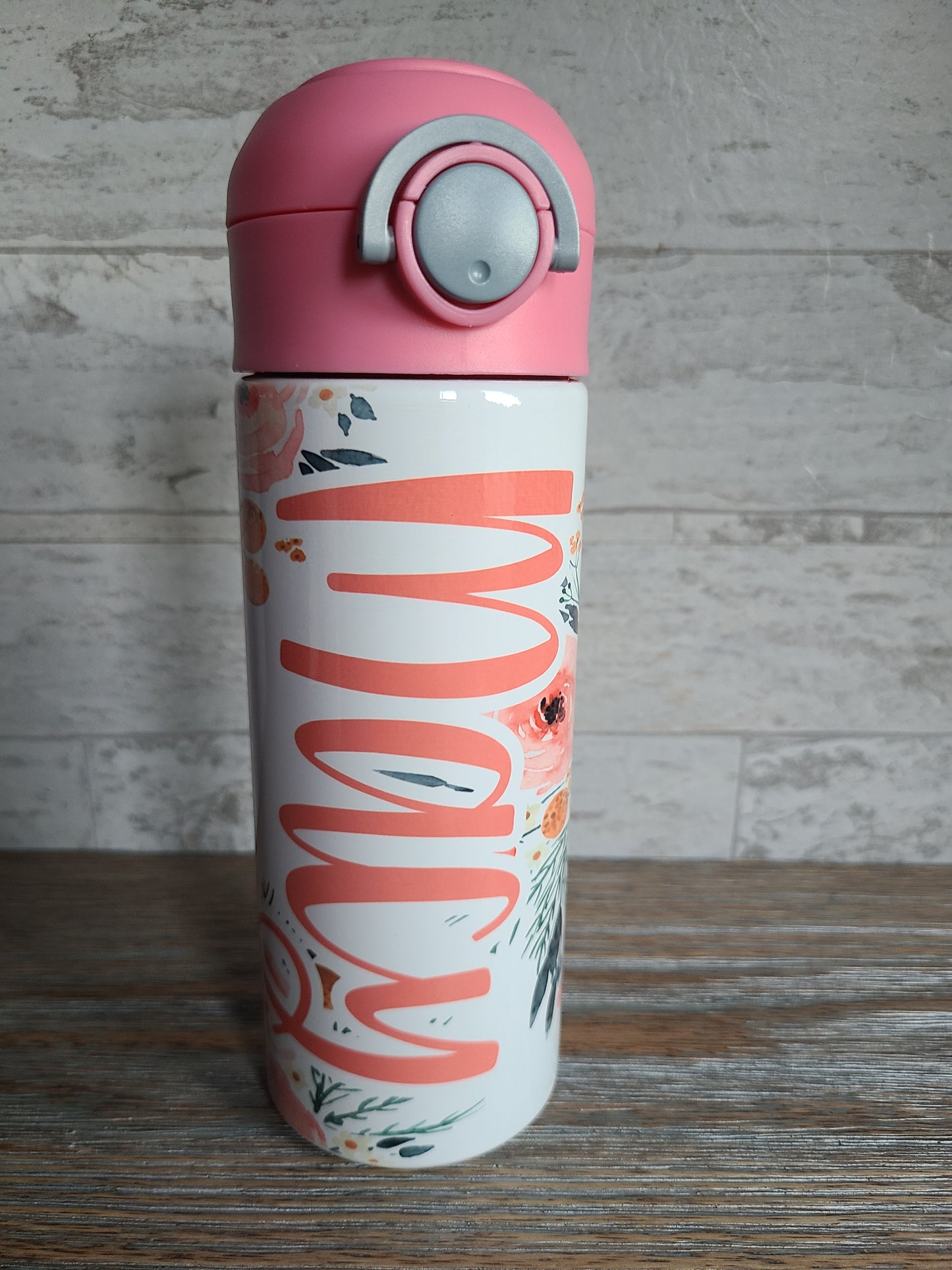 Coral Floral Flip Top Water Bottle - Personalized