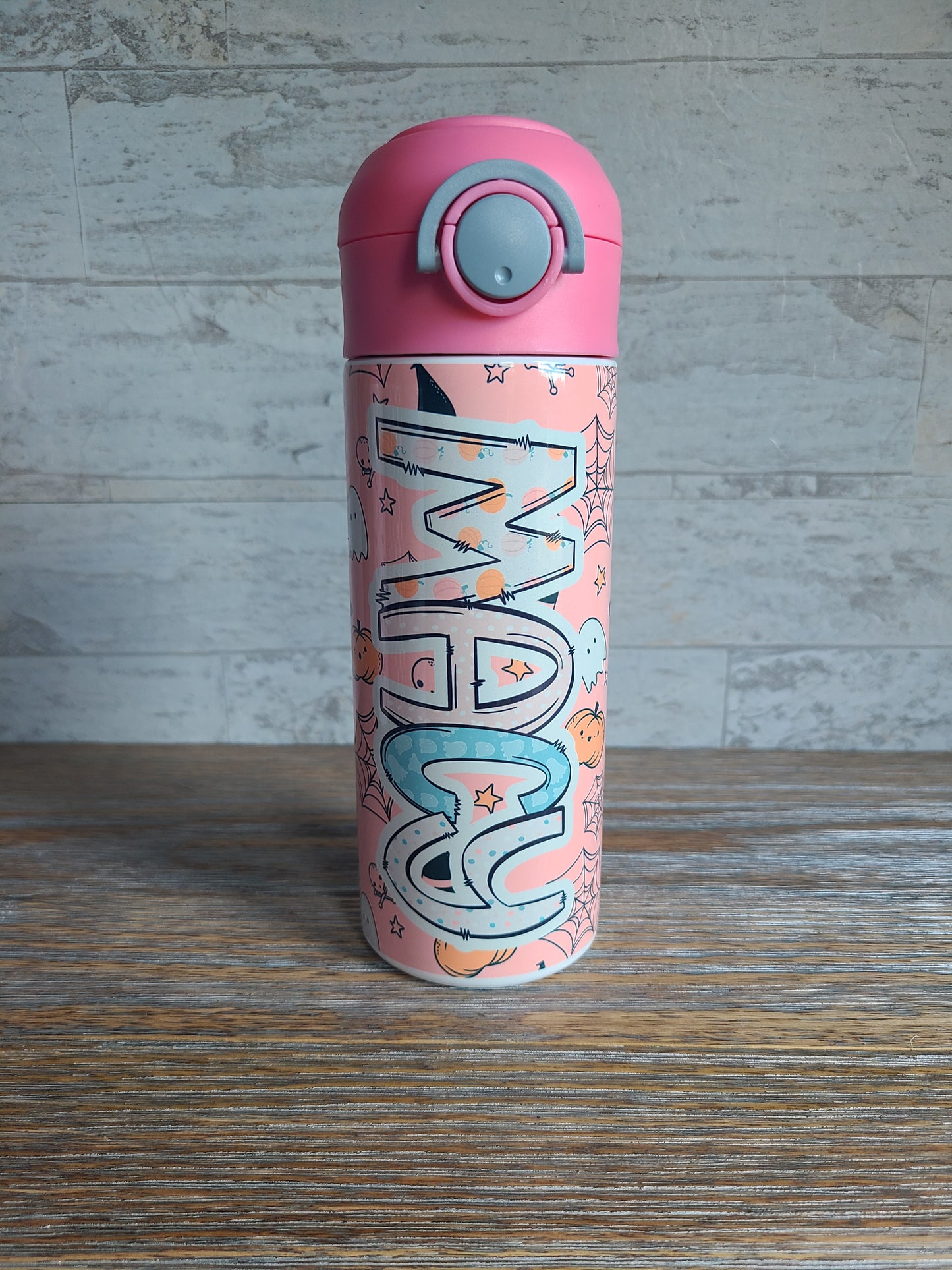 Pink Halloween Flip Top Water Bottle - Personalized