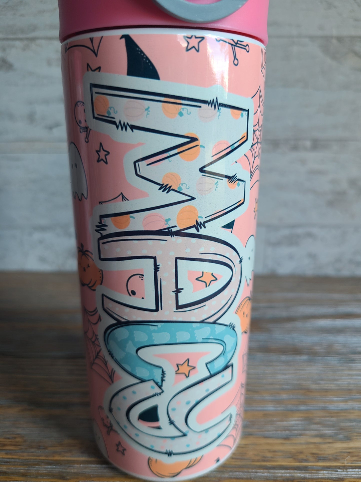 Pink Halloween Flip Top Water Bottle - Personalized