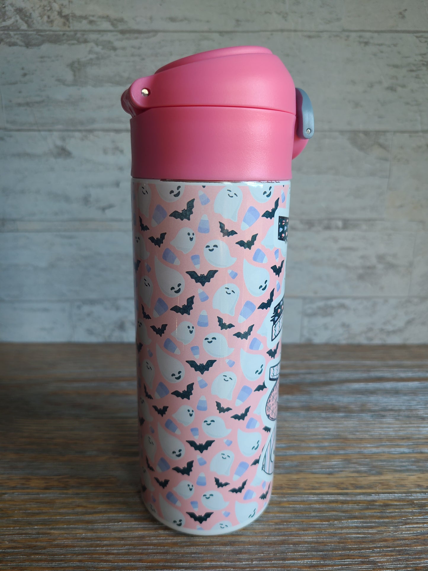 Pink Batty Flip Top Water Bottle - Personalized