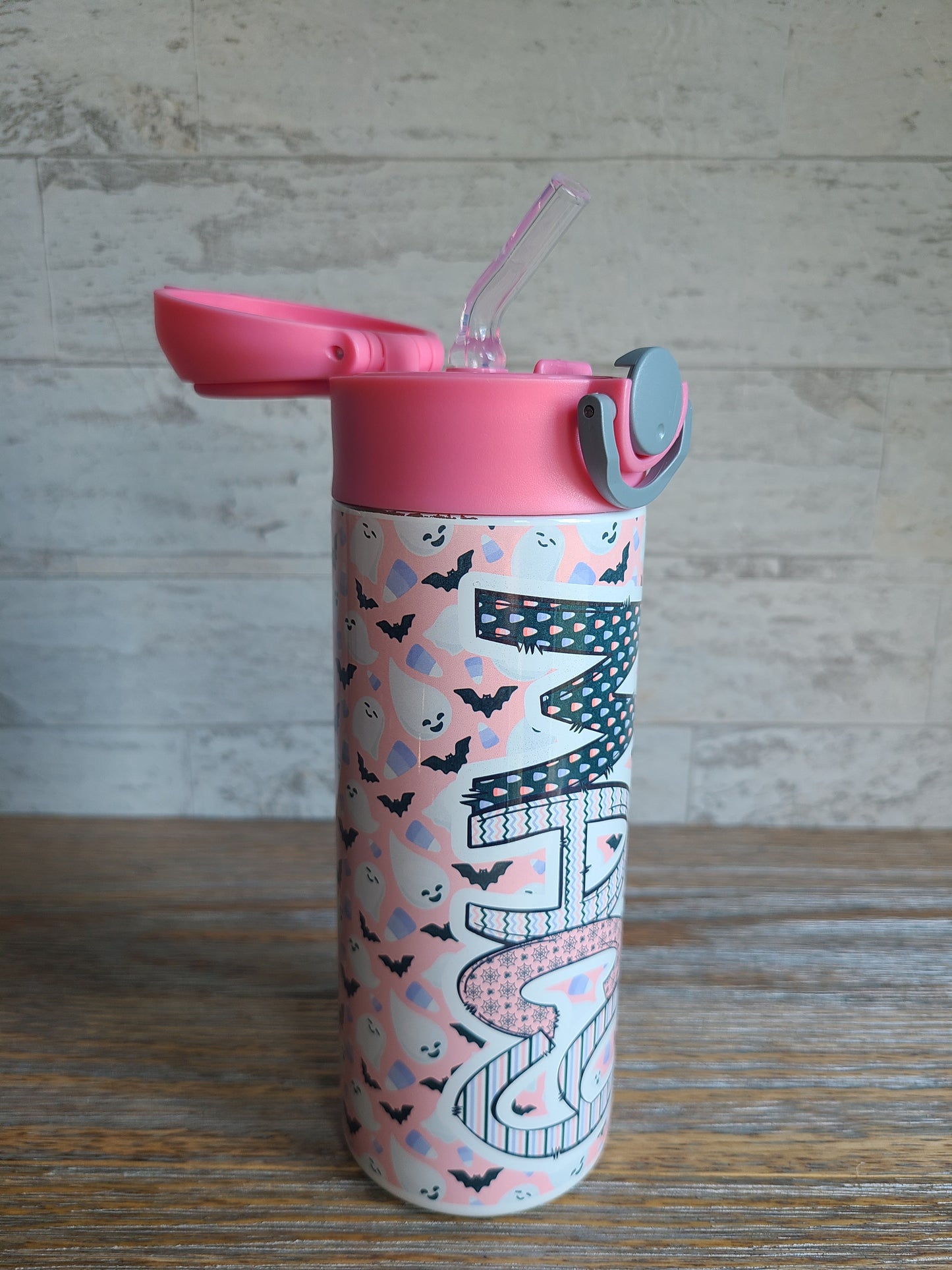 Pink Batty Flip Top Water Bottle - Personalized