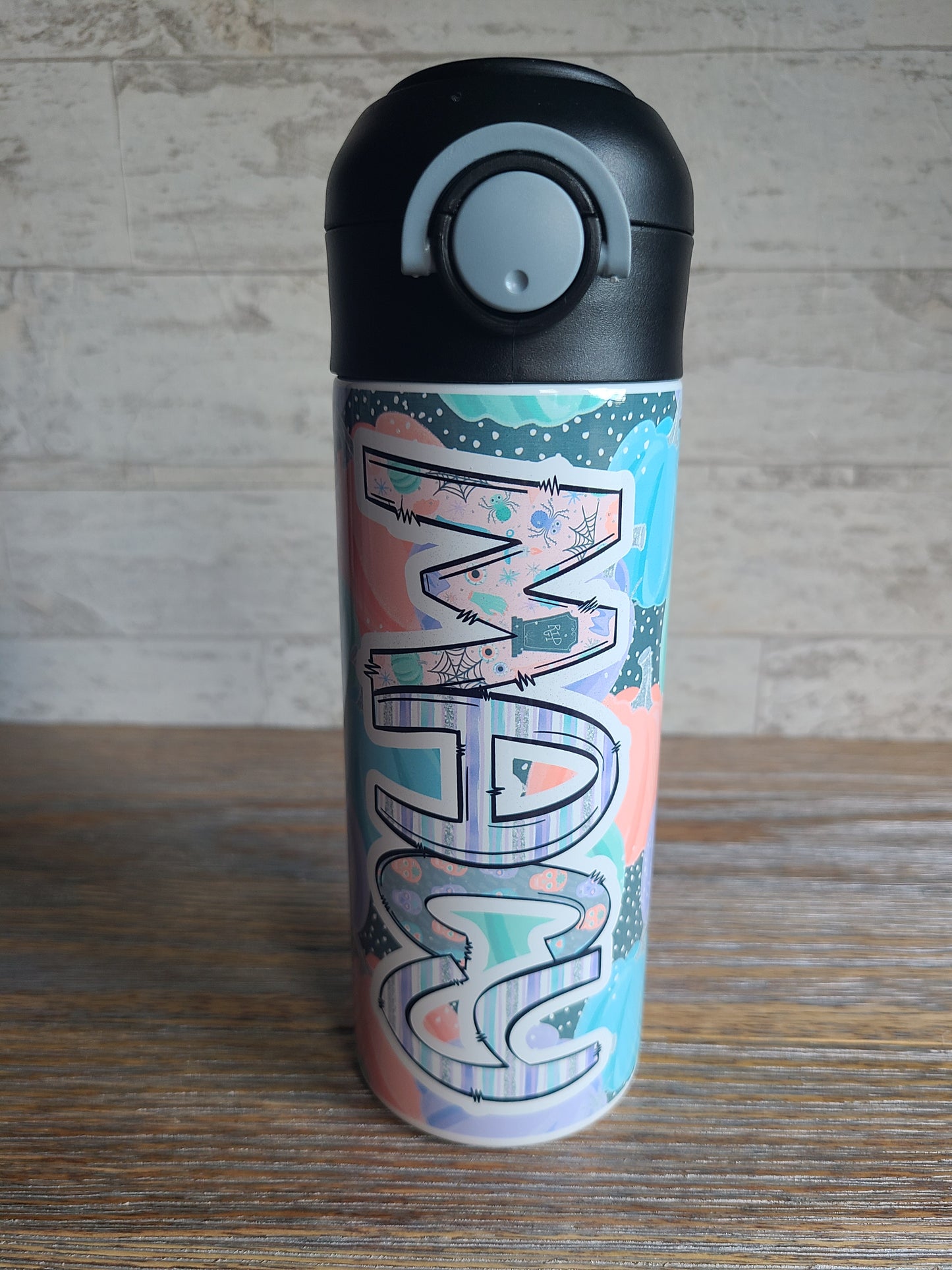 Pastel Pumpkins Flip Top Water Bottle - Personalized