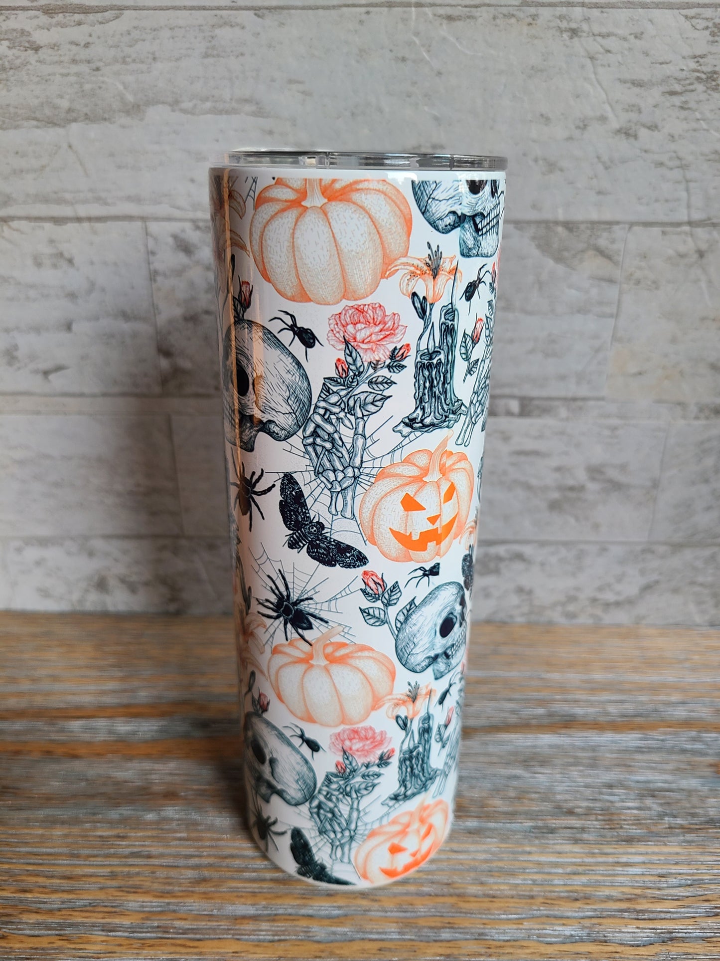 Skulls and Bats Halloween Skinny Tumbler