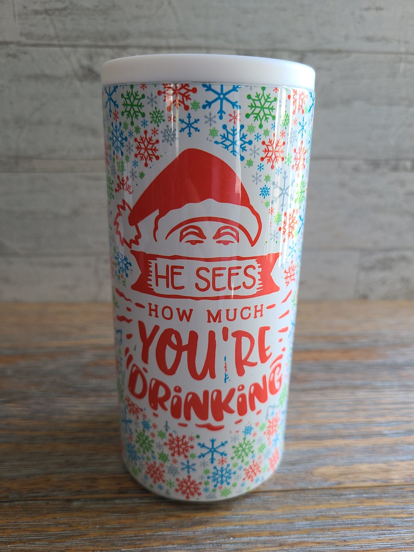 Christmas Skinny Can Cooler - He Sees You When You're Drinking