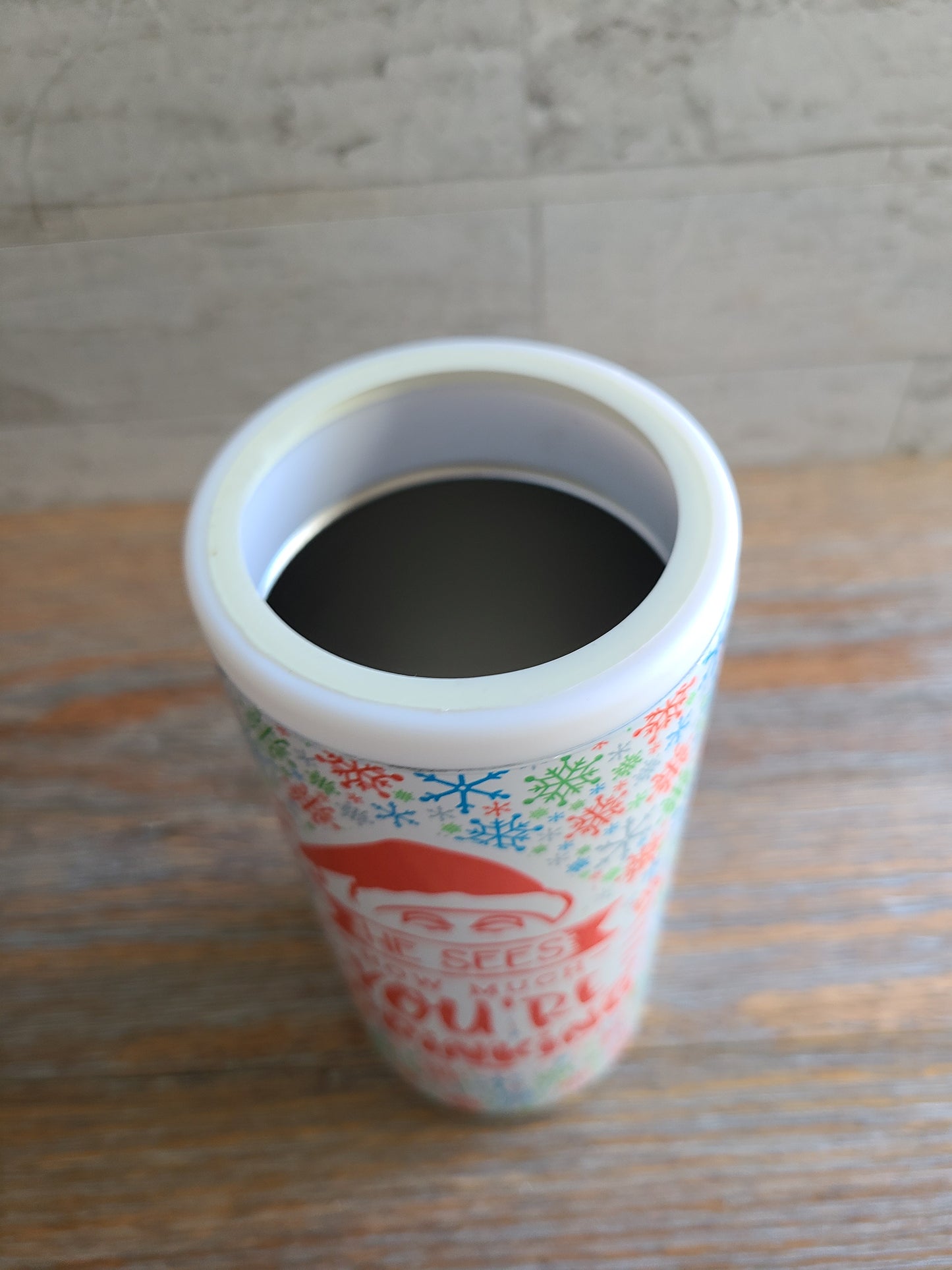 Christmas Skinny Can Cooler - He Sees You When You're Drinking