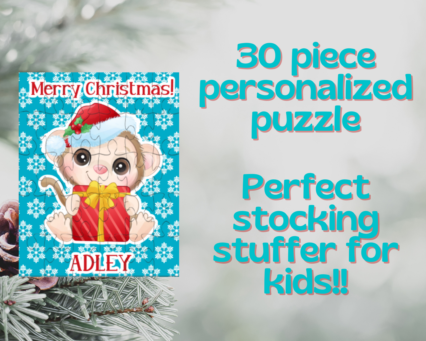 Christmas Monkey Personalized Puzzle for Kids
