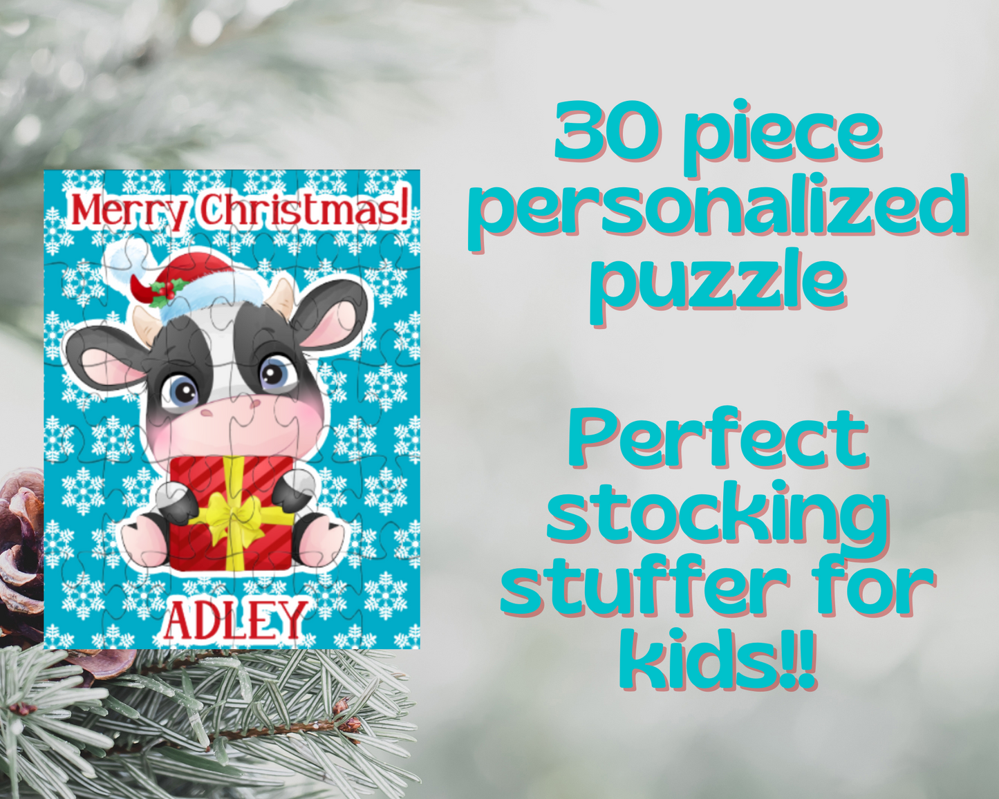 Christmas Cow Personalized Puzzle for Kids
