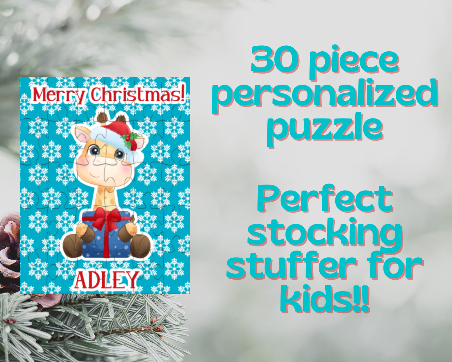 Christmas Giraffe Personalized Puzzle for Kids