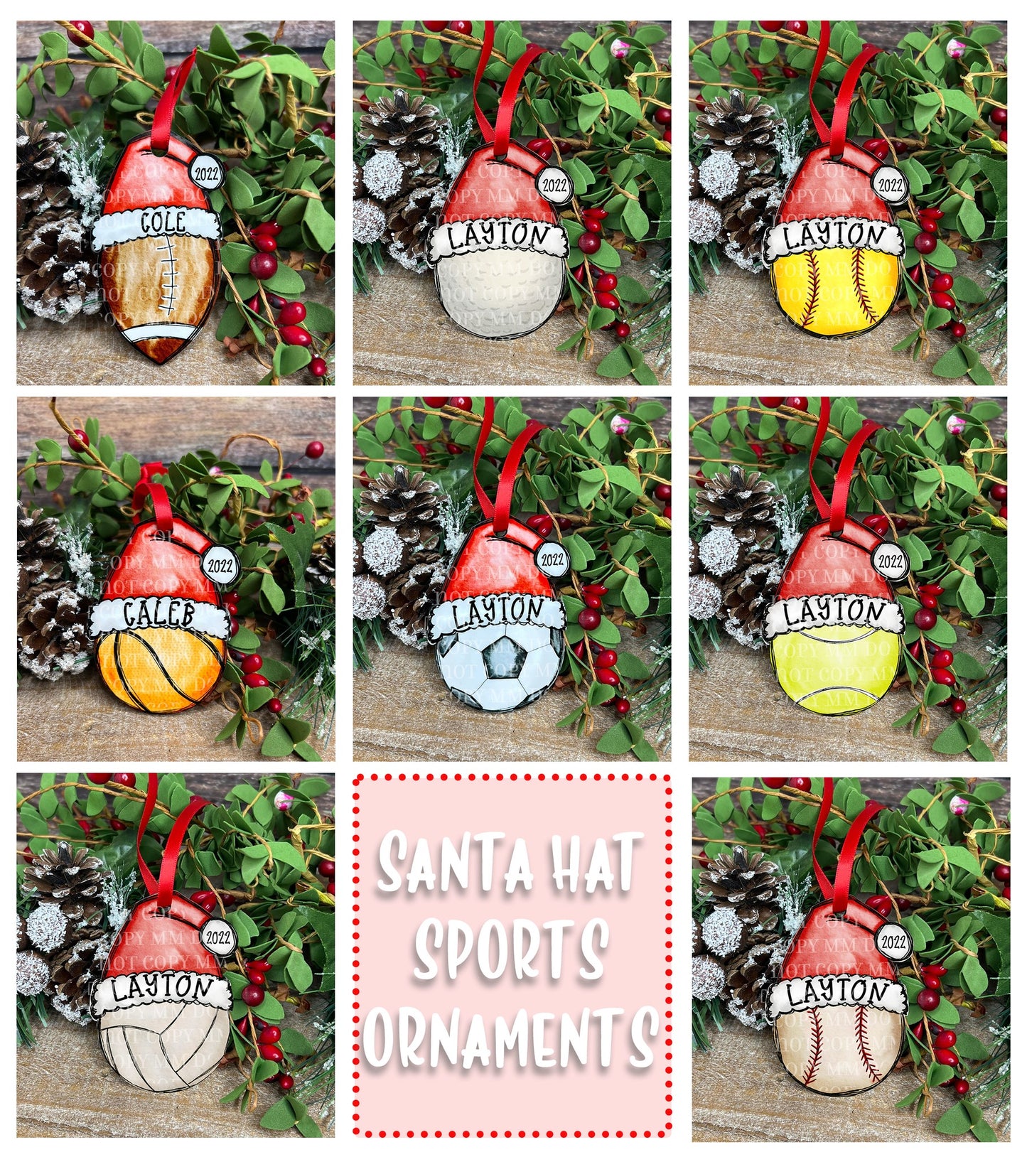 Sports Ball Santa Hat Personalized Ornament