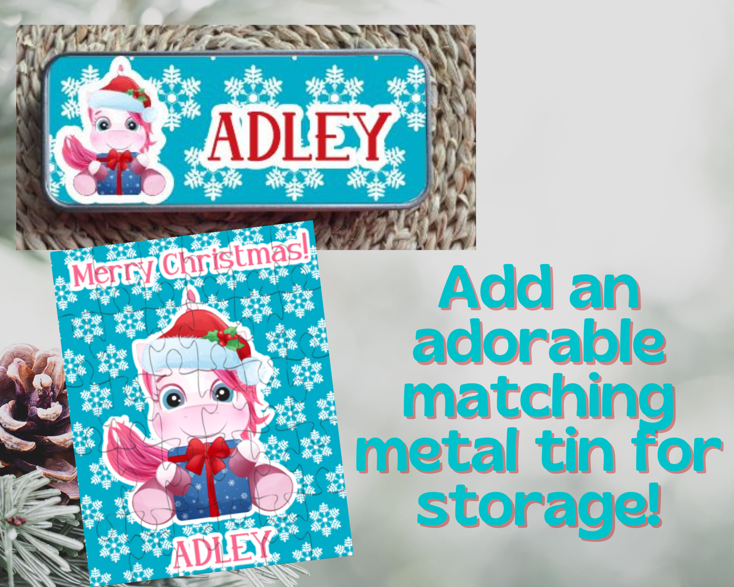 Christmas Unicorn Personalized Puzzle for Kids