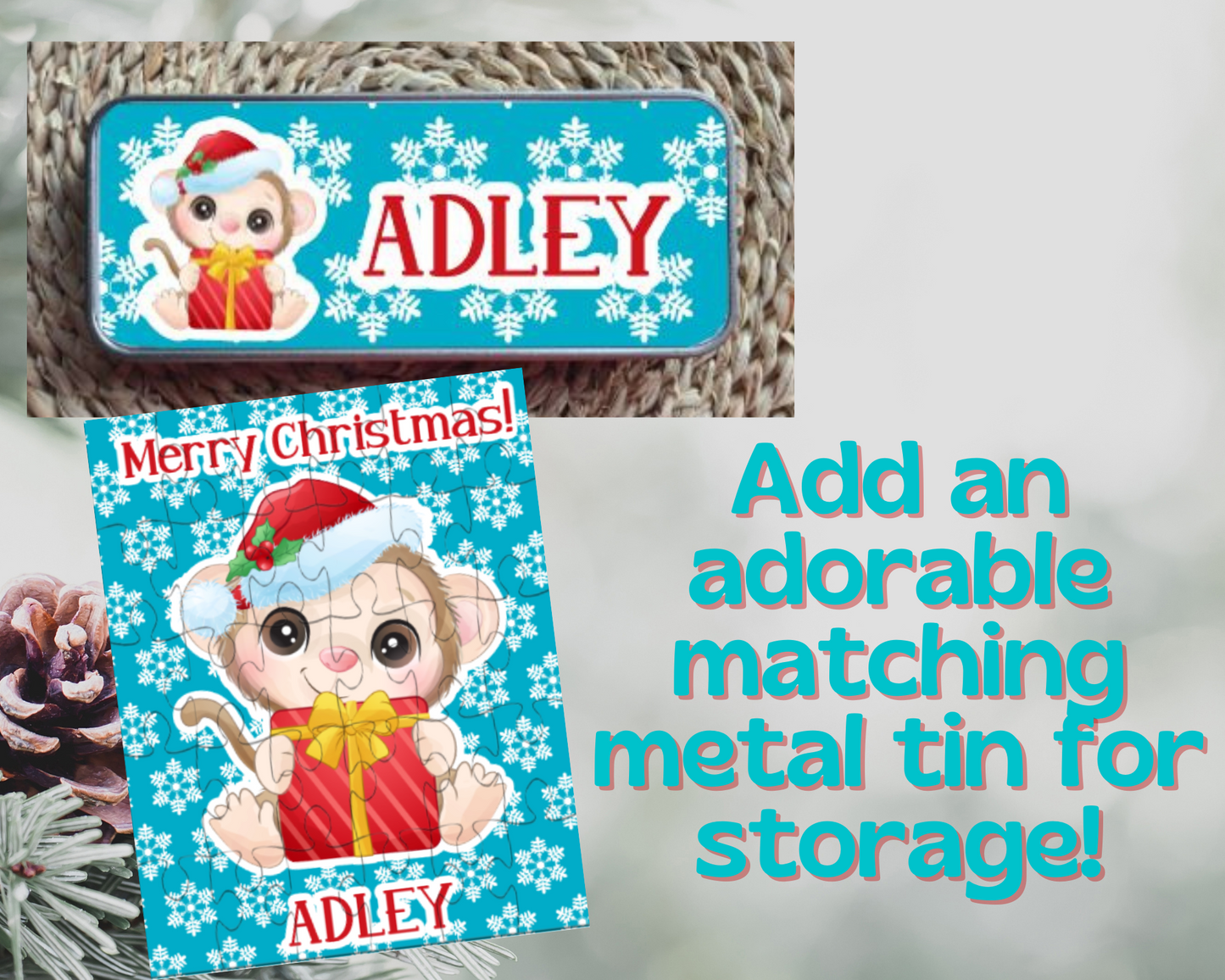 Christmas Monkey Personalized Puzzle for Kids