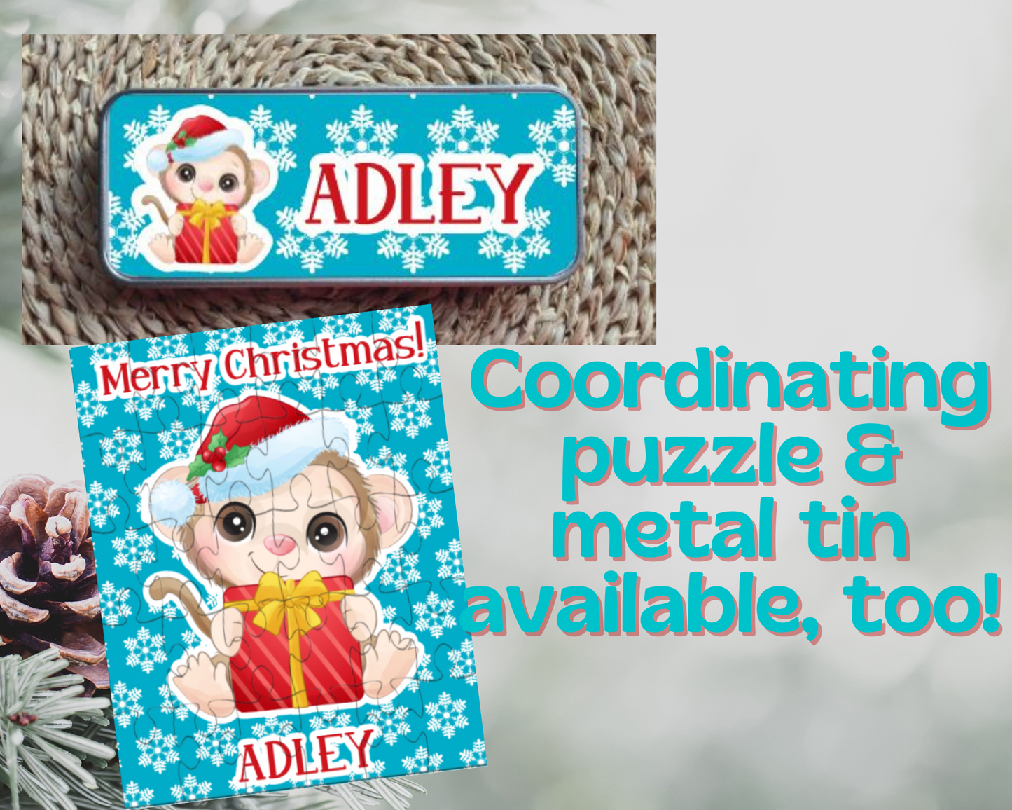 Christmas Monkey Ornament Personalized