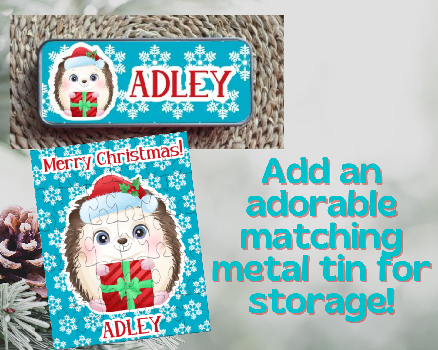 Christmas Hedgehog Personalized Puzzle for Kids