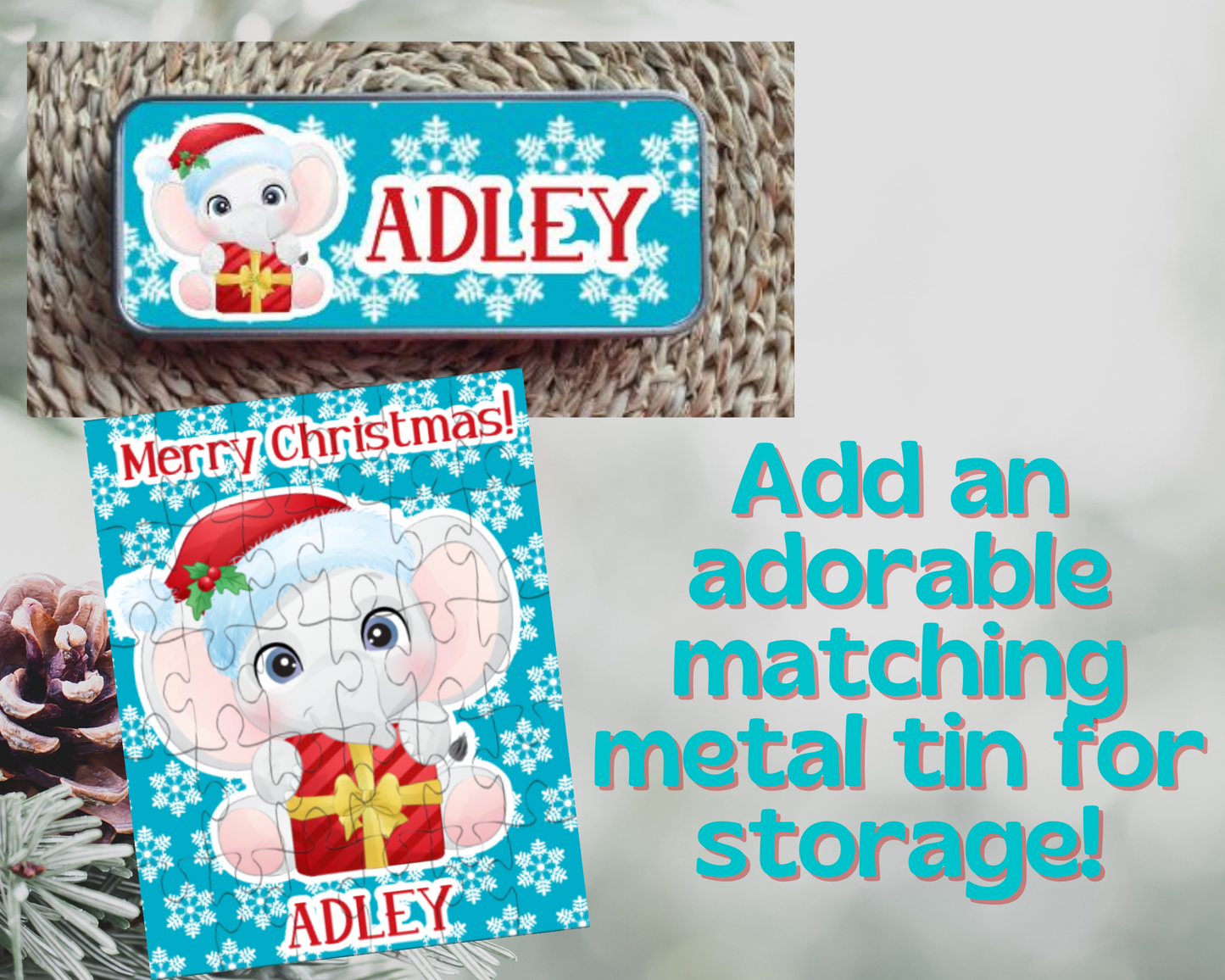Christmas Elephant Personalized Puzzle for Kids
