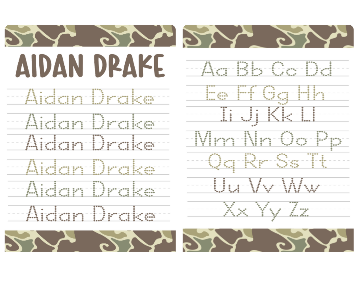Retro Camo Personalized Tracing Dry Erase Board