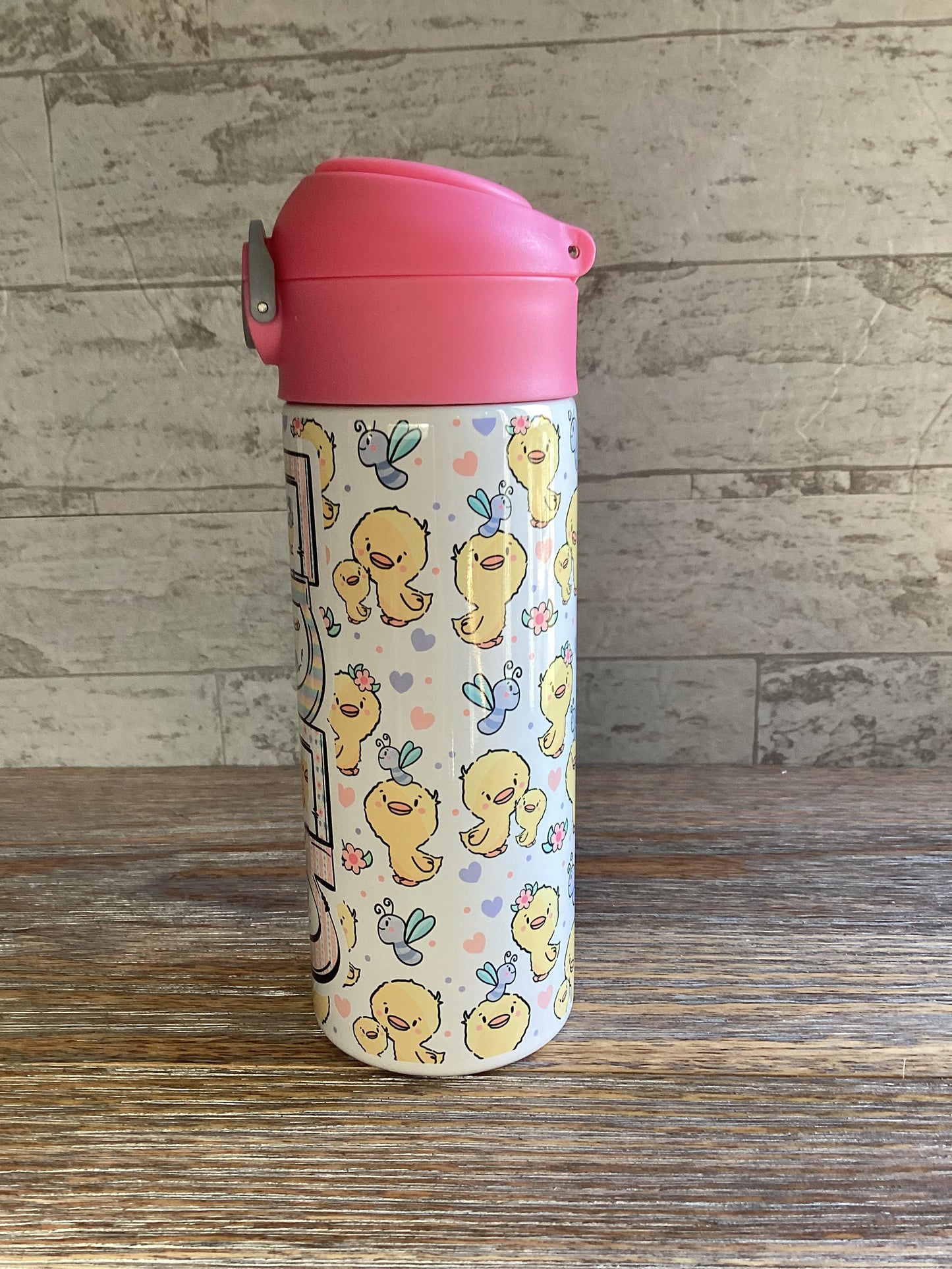 Baby Ducks Personalized 12 oz Flip Top Water Bottle with Straw
