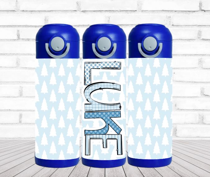 Blue Christmas Flip Top Water Bottle - Personalized