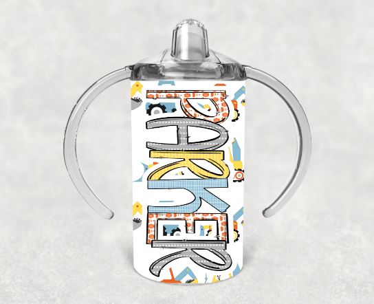 Blue Construction Personalized Sippy Cup with Bonus Lid