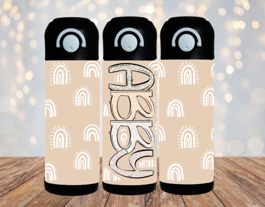 Natural Boho Rainbow Themed Personalized Water Bottle