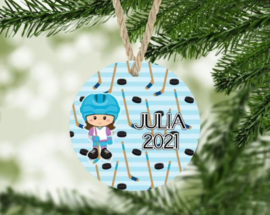 Girl's Hockey Christmas Ornament Personalized