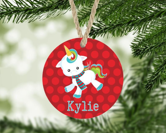 Christmas Unicorn Ornament Personalized