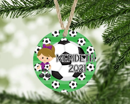 Girl's Soccer Christmas Ornament Personalized