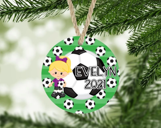 Girl's Soccer Christmas Ornament Personalized