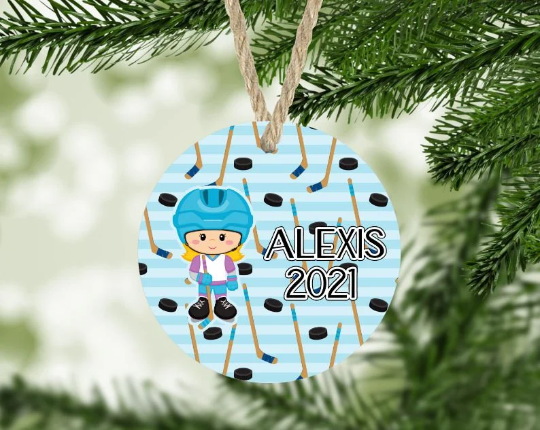 Girl's Hockey Christmas Ornament Personalized