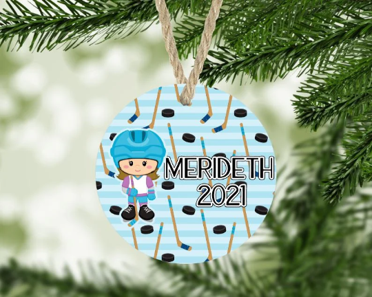 Girl's Hockey Christmas Ornament Personalized