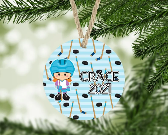 Girl's Hockey Christmas Ornament Personalized