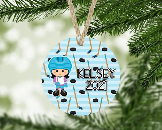 Girl's Hockey Christmas Ornament Personalized