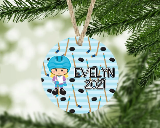 Girl's Hockey Christmas Ornament Personalized