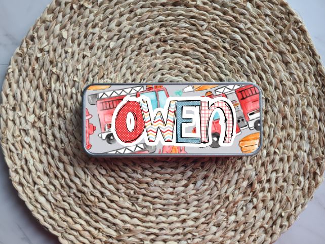 Fire Truck Personalized Tin Pencil Case