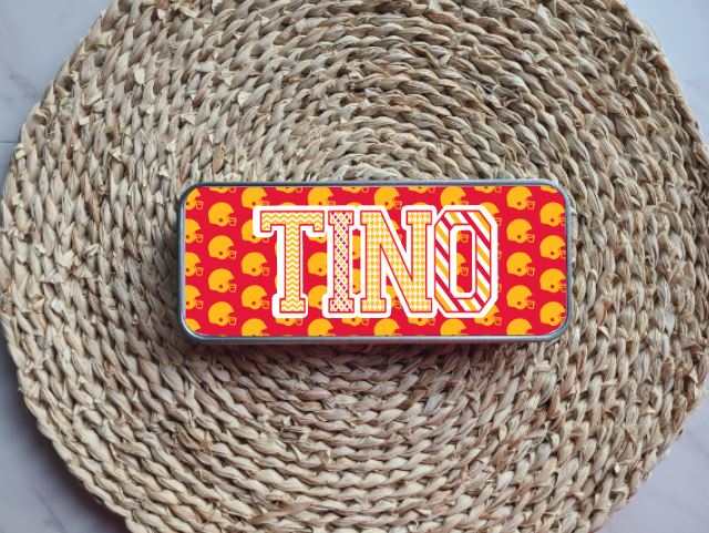 Red & Yellow Football Personalized Tin Pencil Case