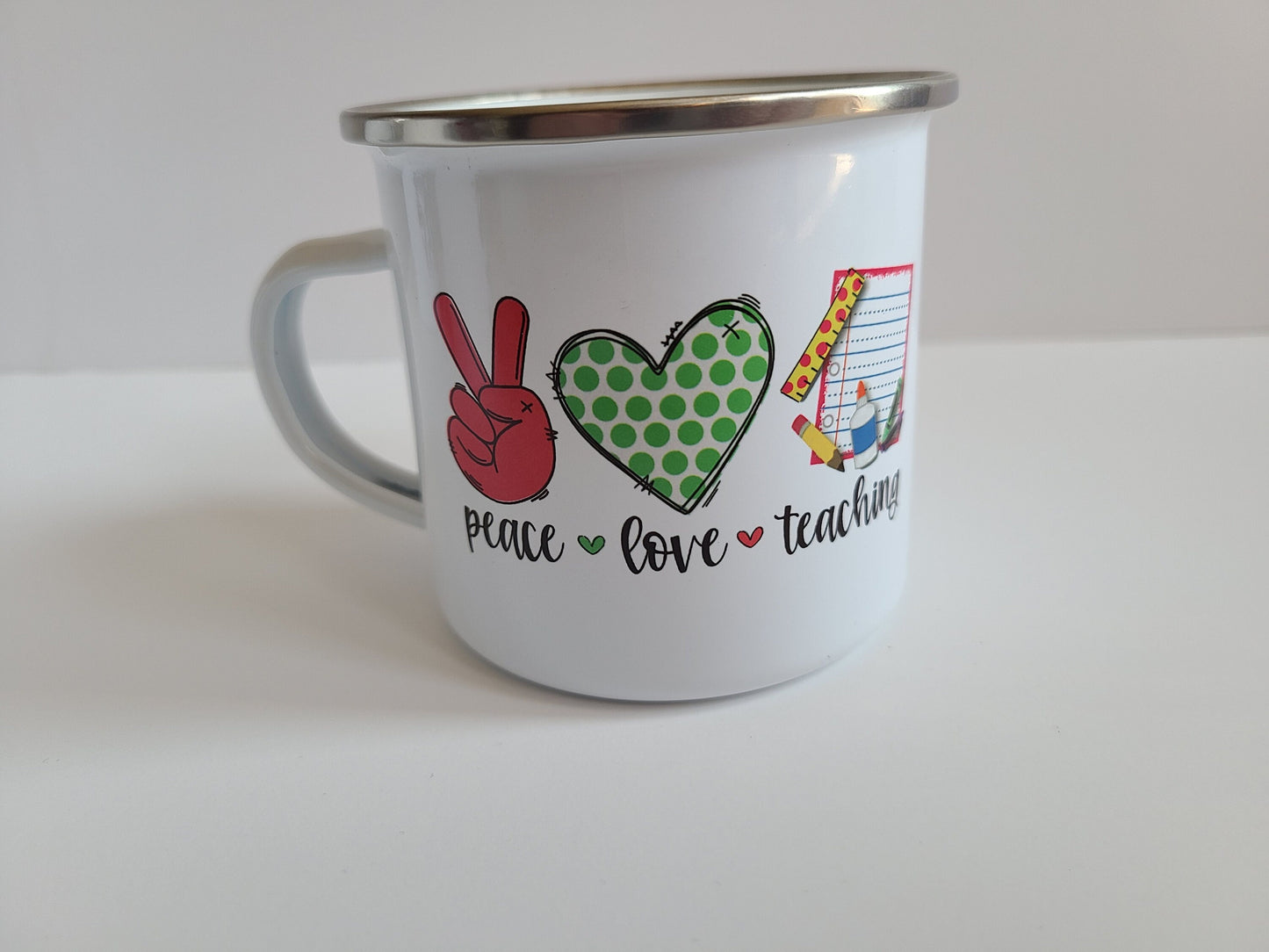 Peace Love Teaching Small Enamel Mug