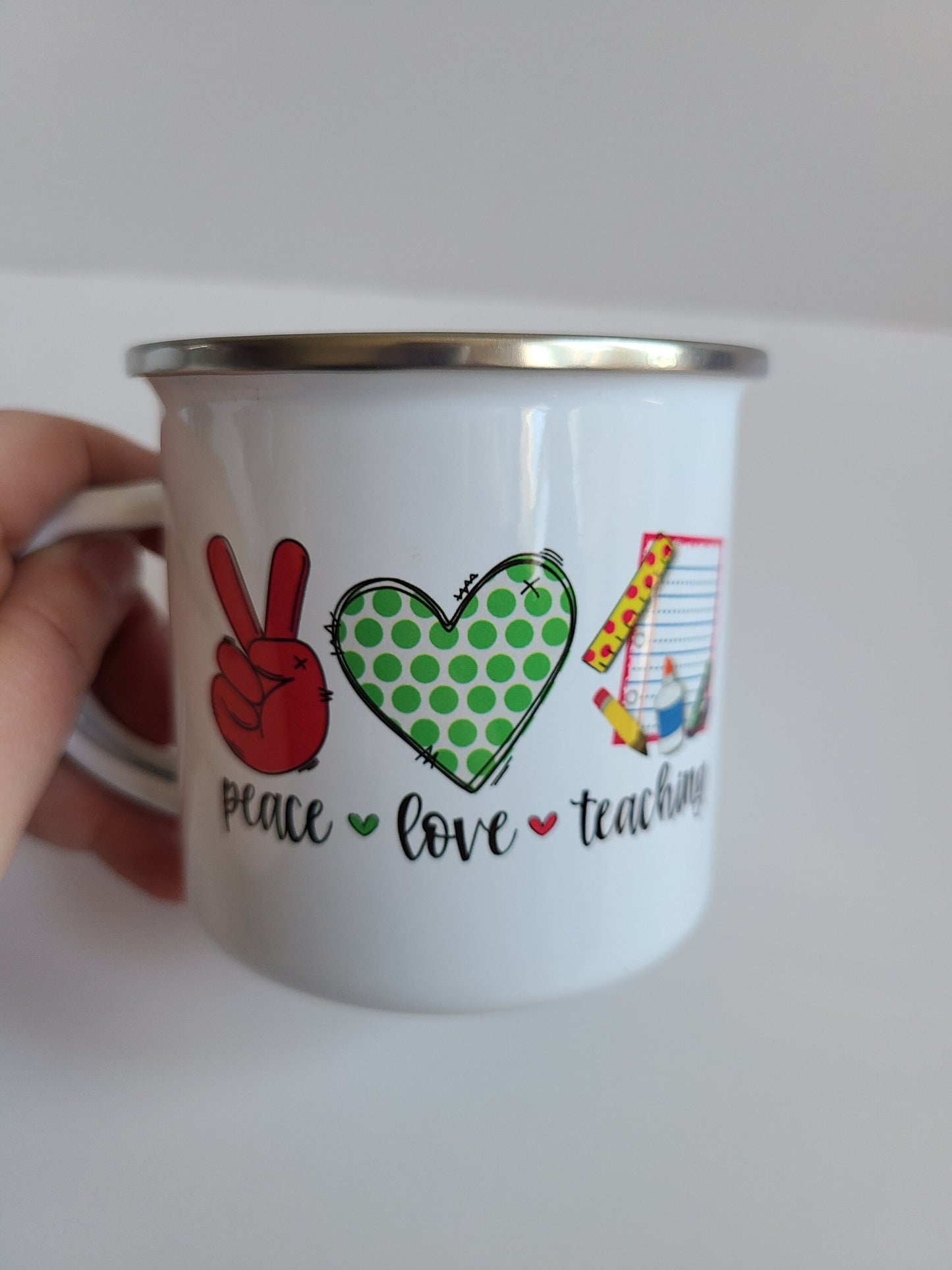 Peace Love Teaching Small Enamel Mug
