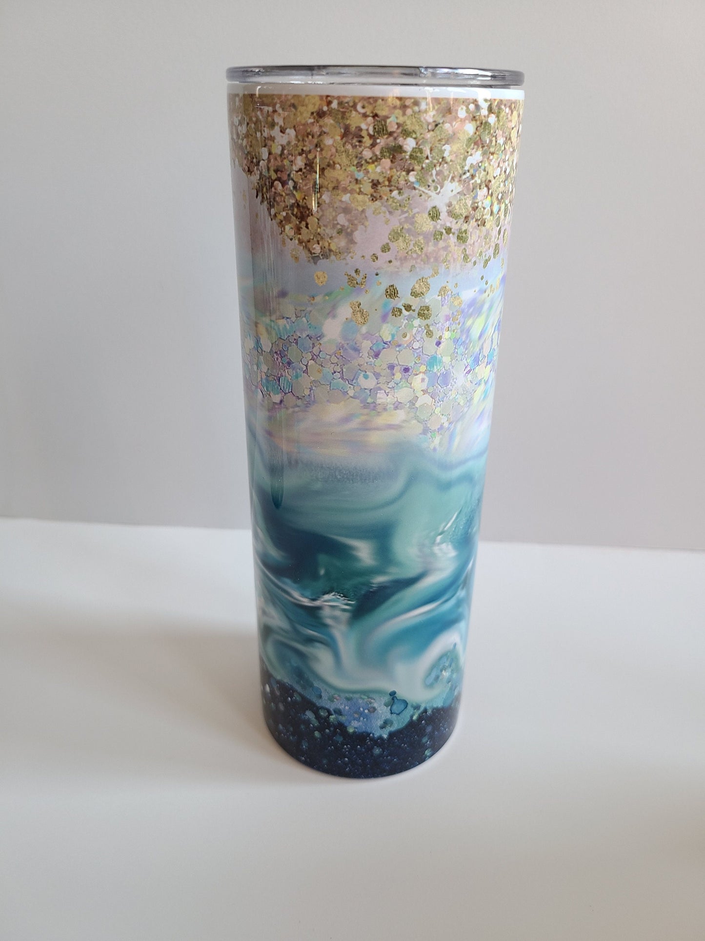 Take Me To The Beach Skinny Can Cooler - FAUX Glitter