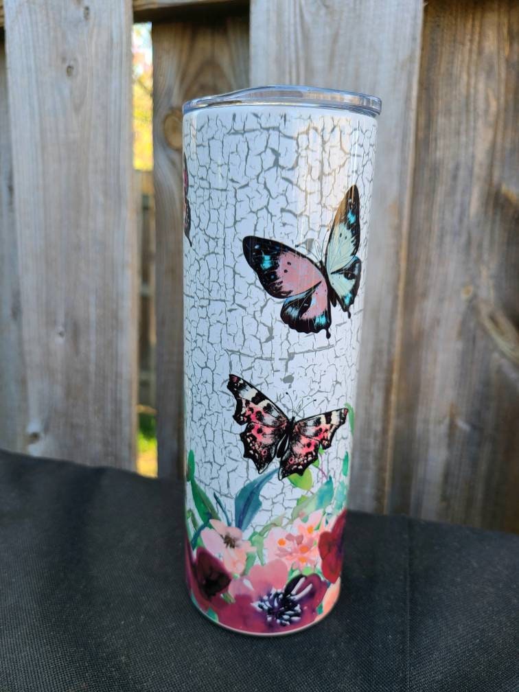 Butterfly Floral 20 oz Skinny Tumbler