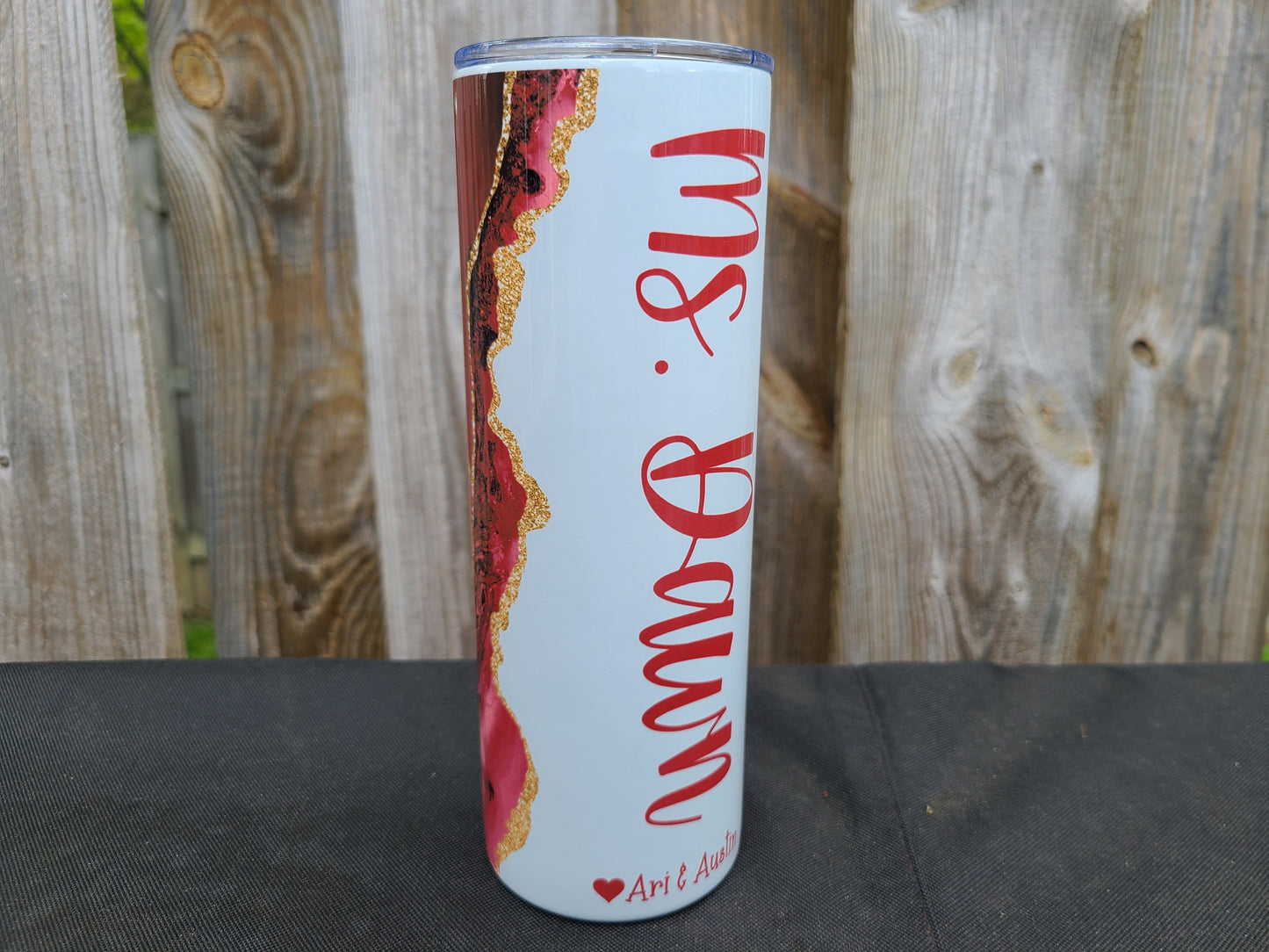 Dark Red and Gold Marble Personalized Skinny Tumbler - FAUX Glitter