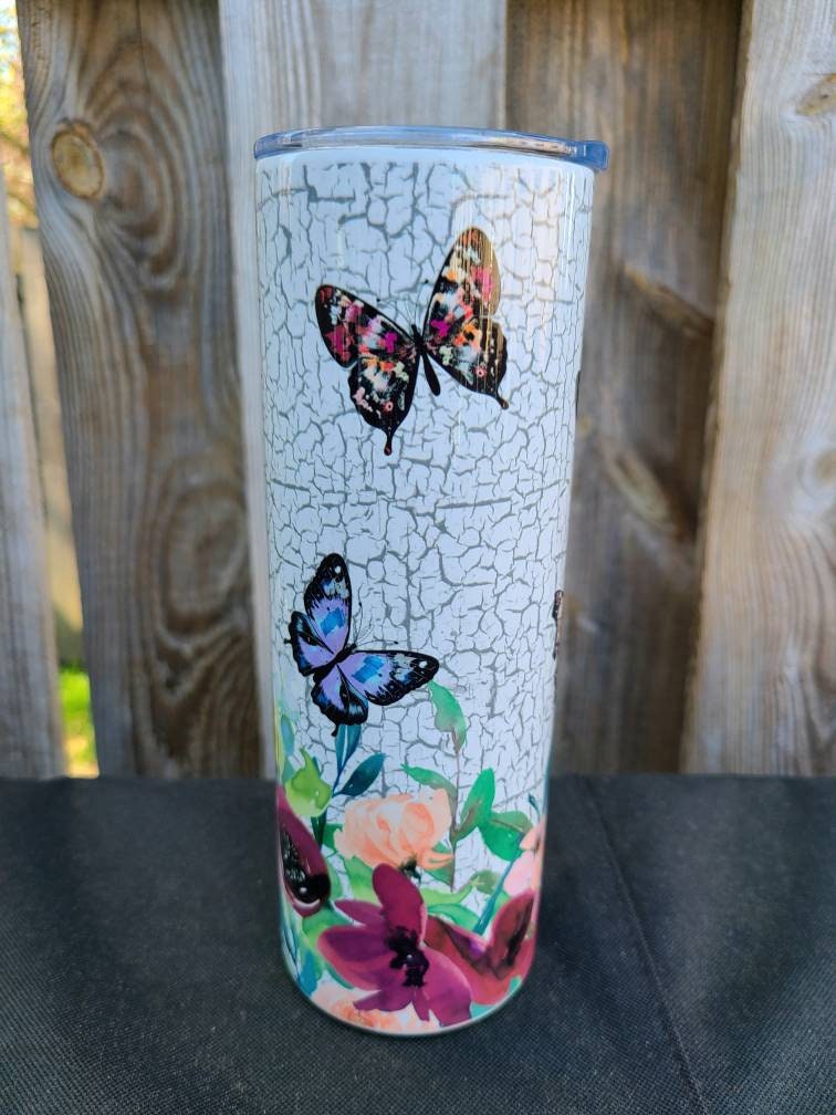 Butterfly Floral 20 oz Skinny Tumbler