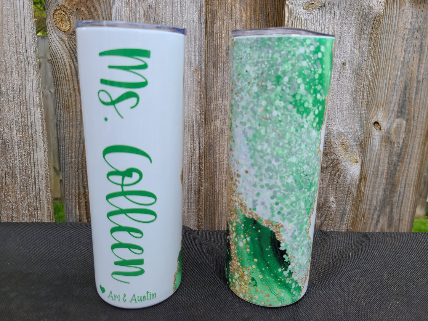 Green and Gold Marble Personalized Tumbler - FAUX Glitter