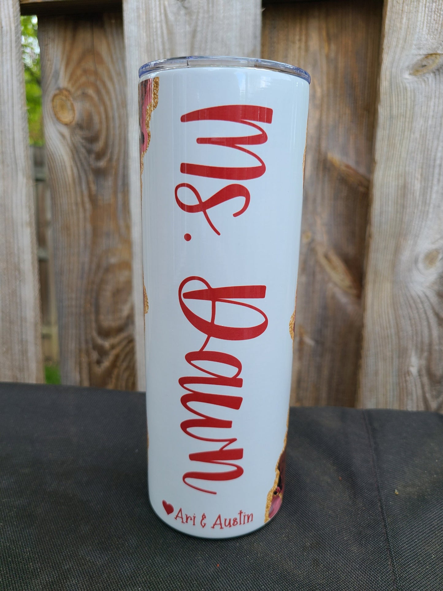 Dark Red and Gold Marble Personalized Skinny Tumbler - FAUX Glitter