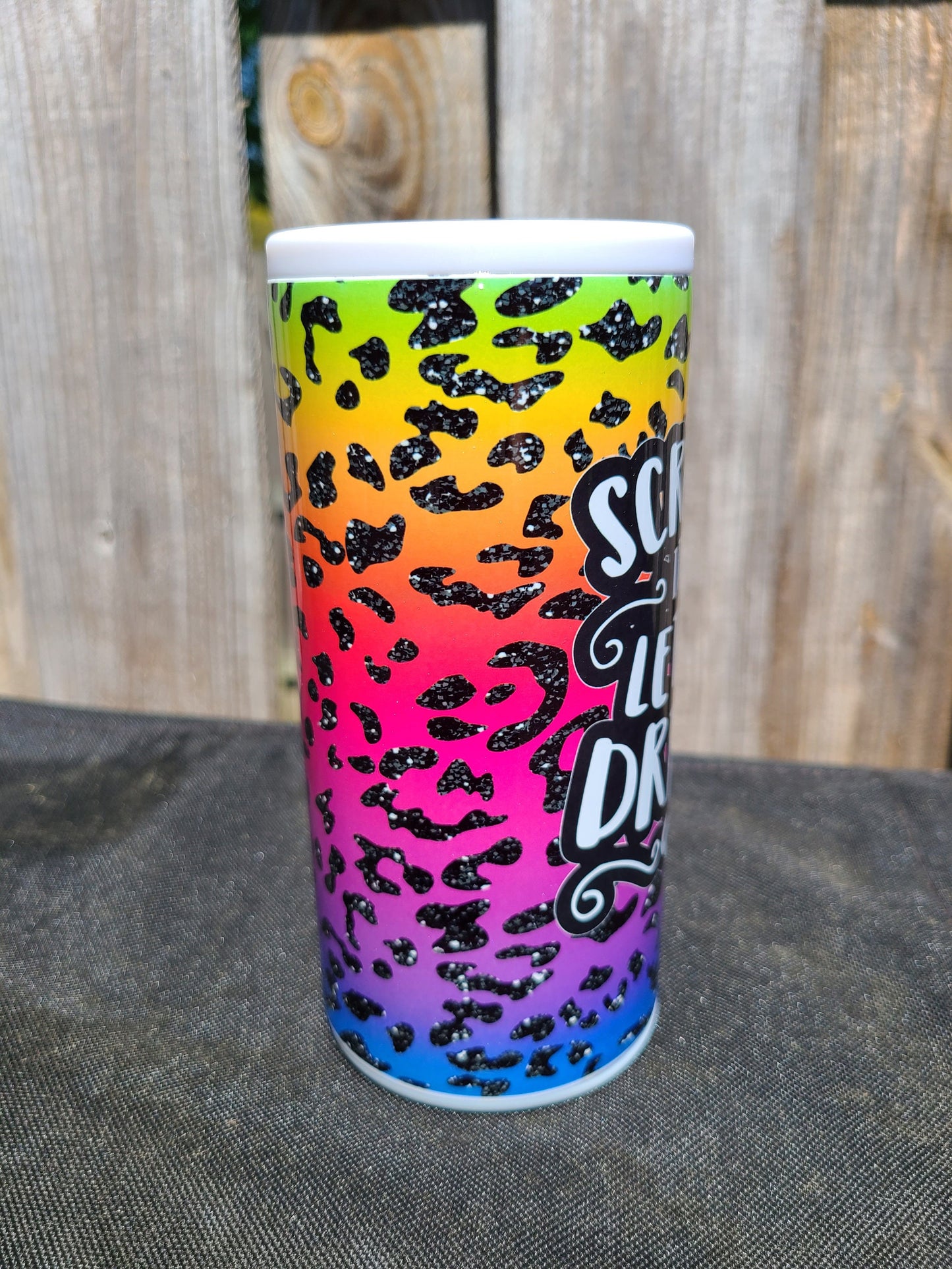 Bright Colored Leopard Print Skinny Can Cooler - Screw It Let's Drink