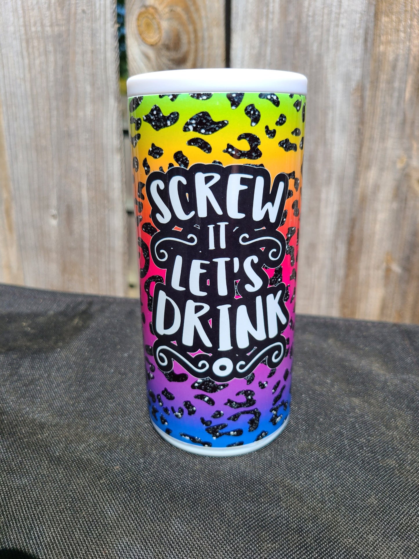 Bright Colored Leopard Print Skinny Can Cooler - Screw It Let's Drink