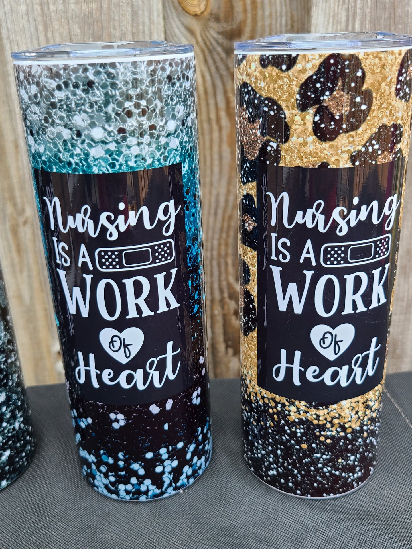 Nursing is a Work of Heart Skinny Tumbler - FAUX Glitter