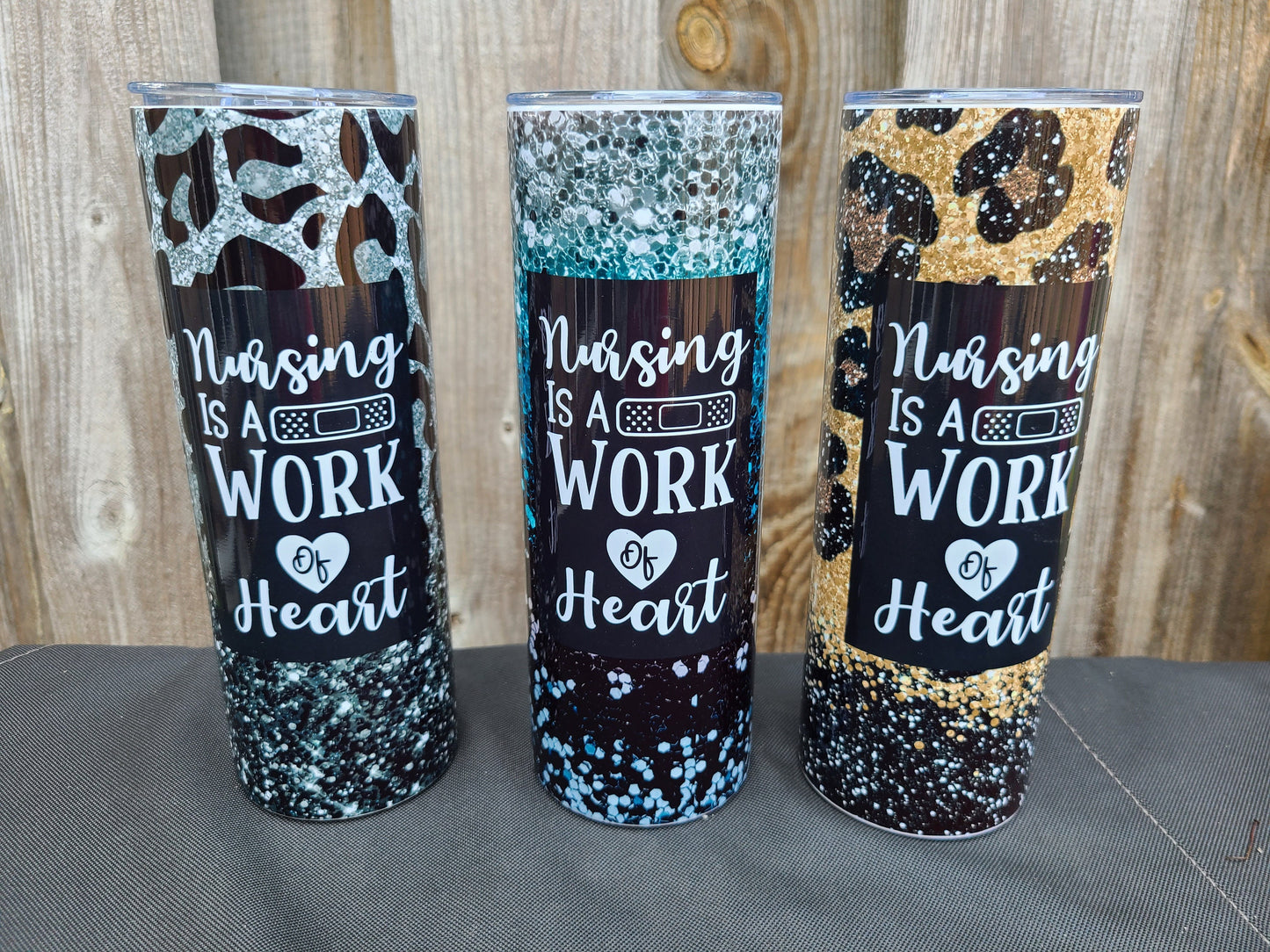 Nursing is a Work of Heart Skinny Tumbler - FAUX Glitter