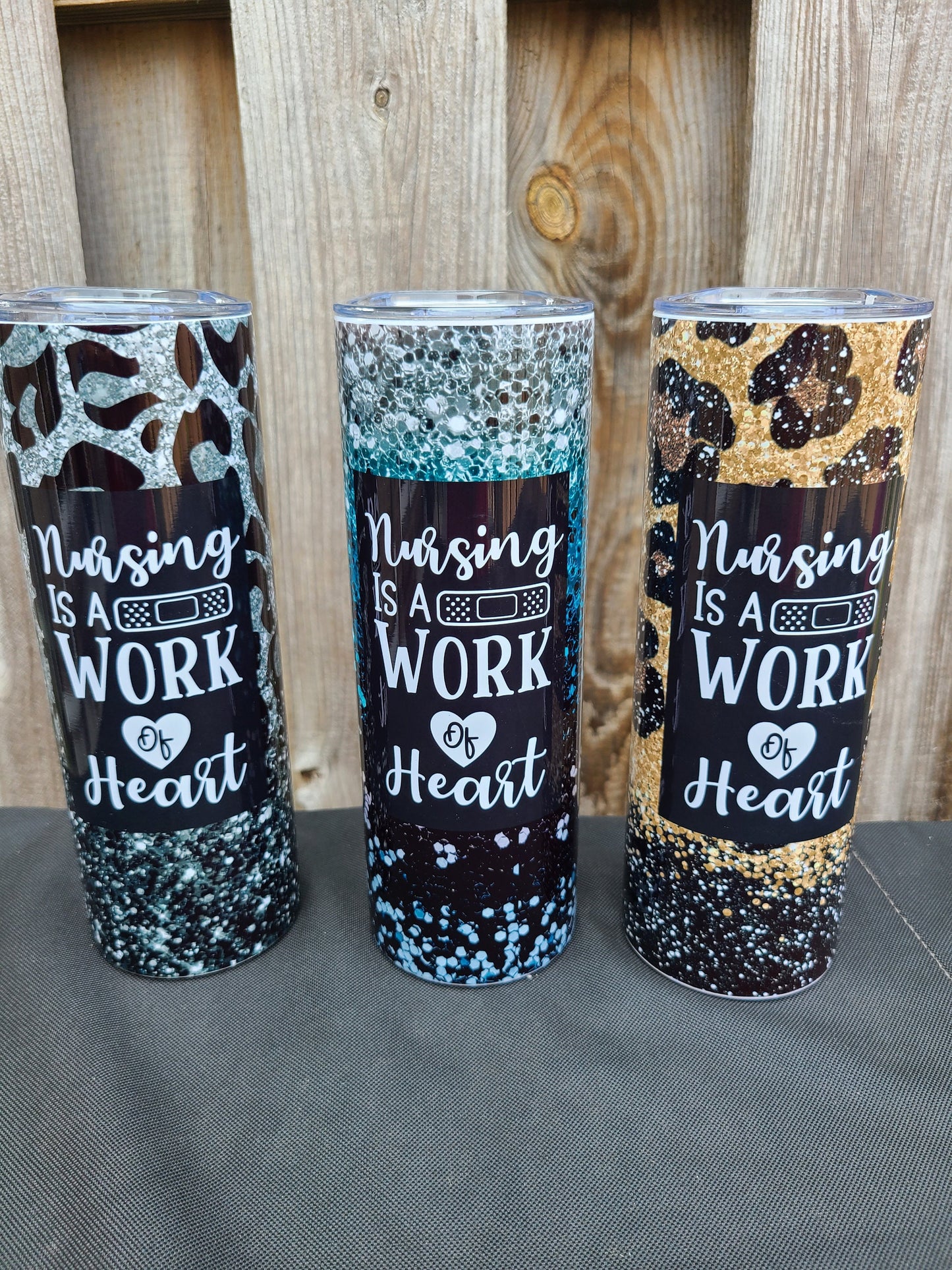 Nursing is a Work of Heart Skinny Tumbler - FAUX Glitter